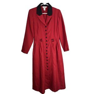 Daphne Grey Vtg Midi Dress Womens A4/Med Red Formal Secretary Holiday 80s 90s